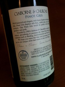 SIP Certified Claiborne & Churchill Pinot Gris
